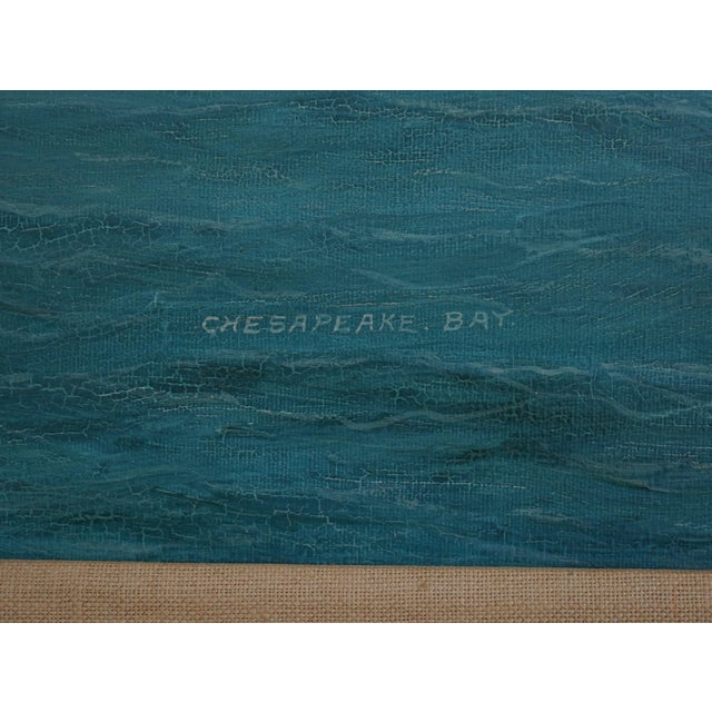 Vintage Tall Sailing Ships Oil Painting on Canvas of Chesapeake Bay Signed For Sale - Image 10 of 12