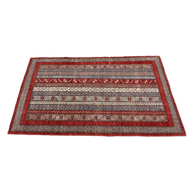 2'11" X 4'10" Small Hand Knotted Geometric Persian Afshari Design Rug (3' X 5') For Sale - Image 4 of 11