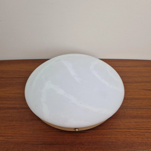 Mid-Century Modern Mid-Century Glass and Oak Flush Mount, 1970s For Sale - Image 3 of 10