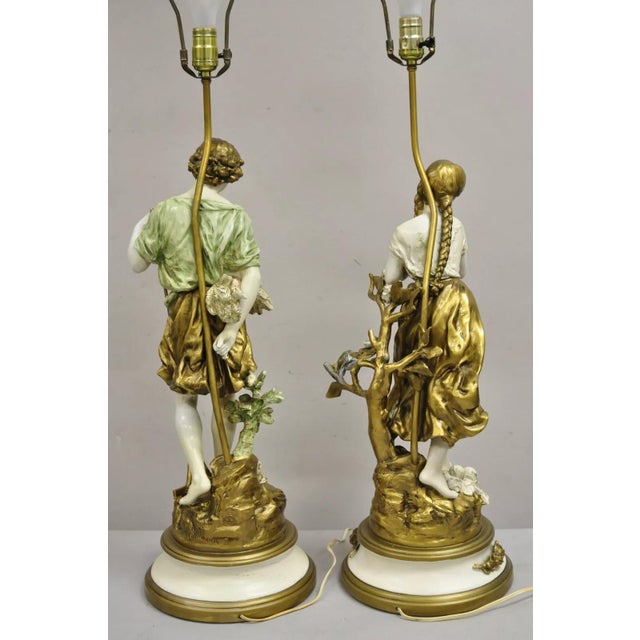 Vintage French Renaissance Moreau Metal Boy and Girl Figural Table Lamp - A Pair For Sale - Image 12 of 12