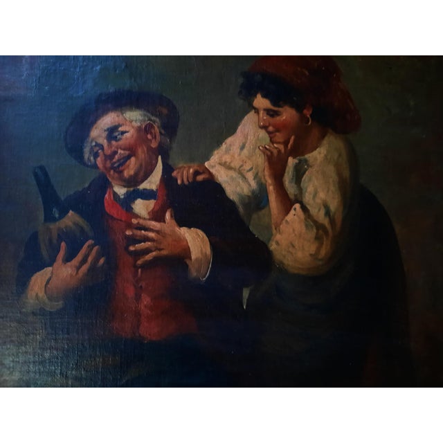 This original 19th-century Italian narrative genre oil painting on canvas is signed "Mazzoni" in the upper left corner....