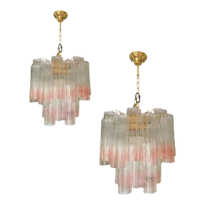 Pair of 21st Century Murano Style Glass Vanished Pink Tronchi Venini Style Chandeliers
