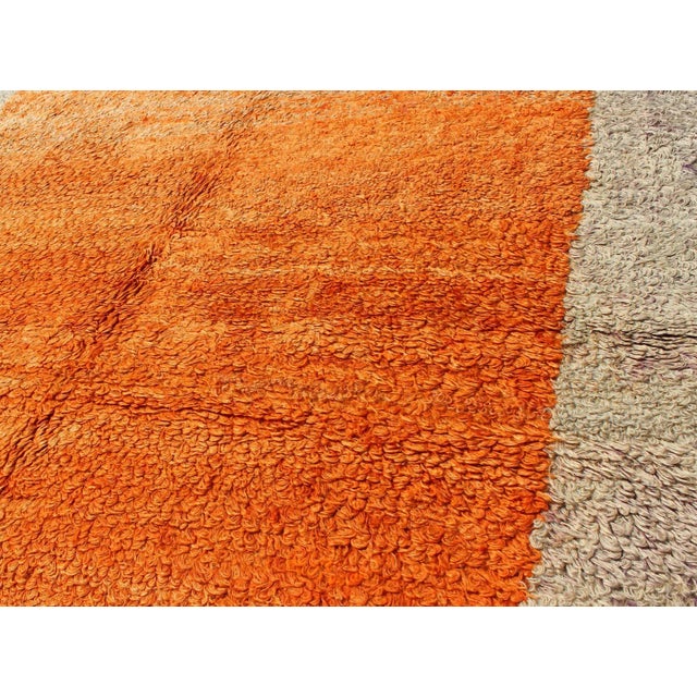 Squared Size Vintage Tulu With Minimalist Design Rug in Solid Orange and Taupe For Sale - Image 9 of 12