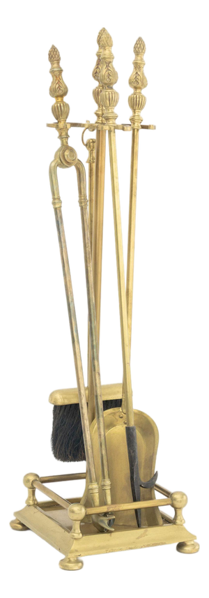 Neoclassical Style Brass Fireplace Tool Set, 5 Pcs.