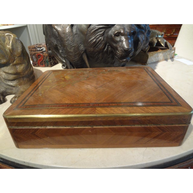19th Century Brass Inlaid Walnut Box For Sale In Houston - Image 6 of 12