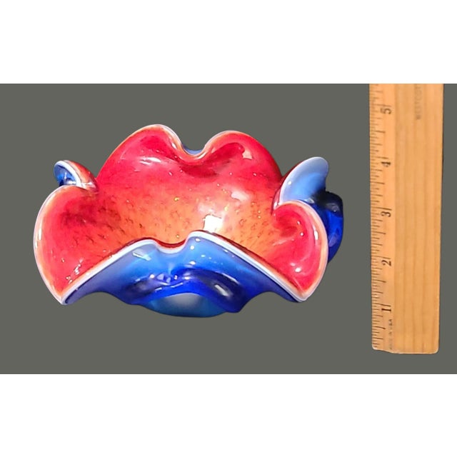 Vintage Attributed Murano Art Glass Red & Blue Trinket Candy Dish Bowl For Sale - Image 6 of 7