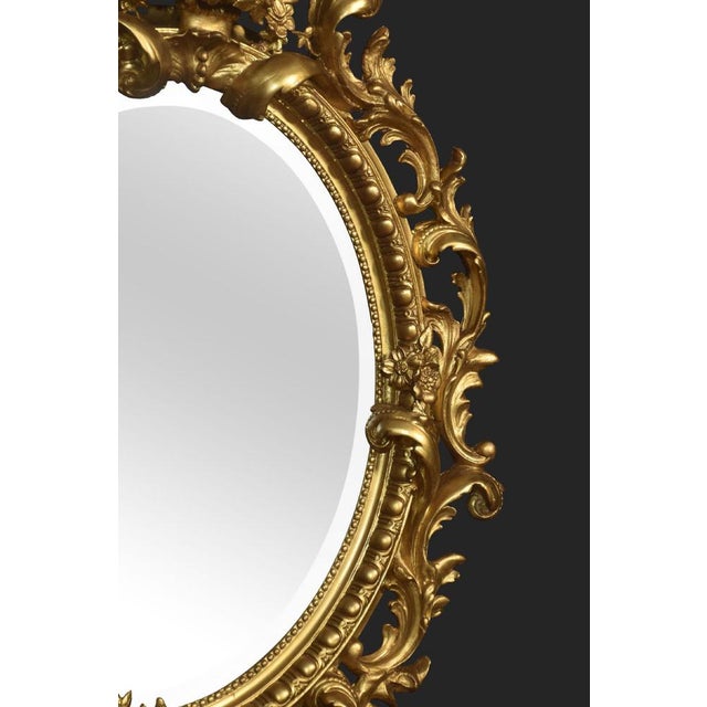 Brown Carved Gilt-Wood Oval Wall Mirror For Sale - Image 8 of 10