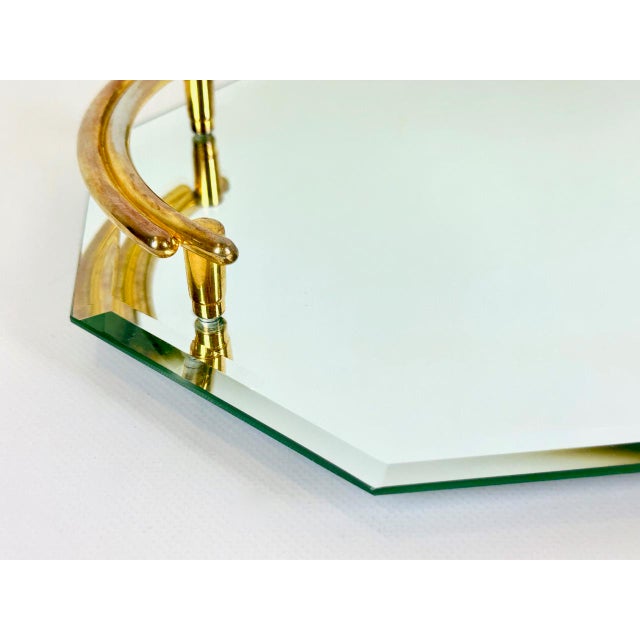 Art Deco Style Gold-Plated Mirrored Glass Serving Tray from Gilde, 1950s For Sale - Image 4 of 12