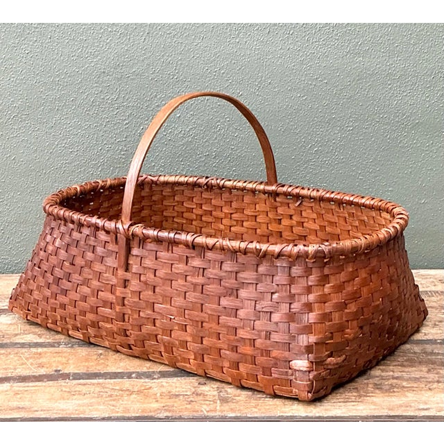 Vintage Woven Rattan Shaker Basket With Handle For Sale - Image 12 of 12