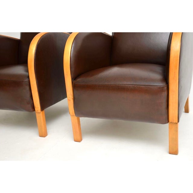 Swedish Art Deco Armchairs in Satin Birch and Leather, 1930s, Set of 2 For Sale - Image 10 of 11