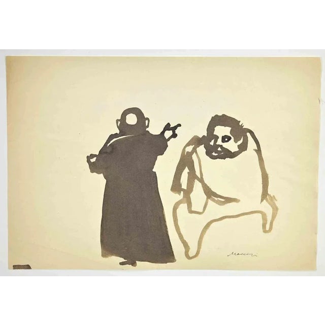 The Speech is a Watercolor Drawing realized by Mino Maccari (1924-1989) in the 1960s. Hand-signed on the lower. Good...