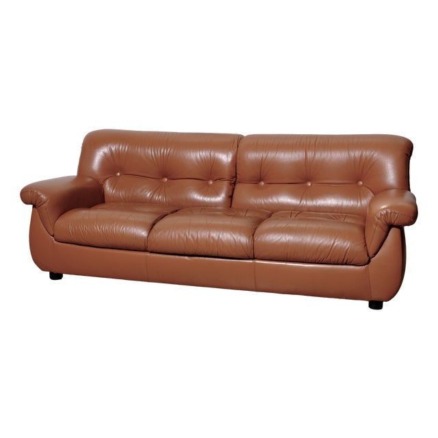 Italian Three-Seater Leather Sofa, 1970s For Sale