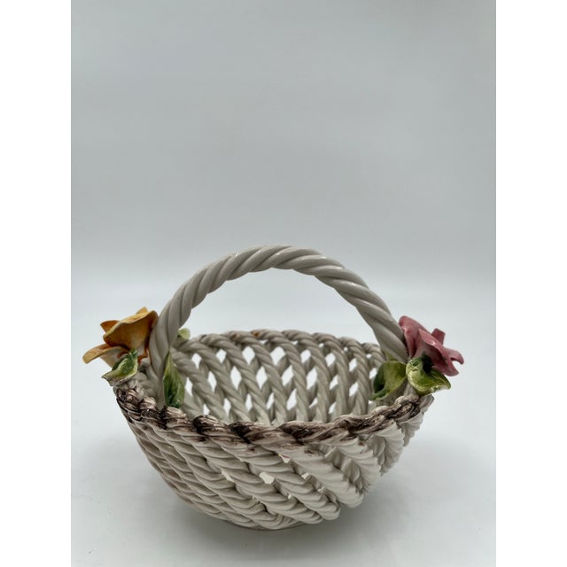 Traditional Vintage Italian Capodimonte Woven Rose Basket For Sale - Image 3 of 12