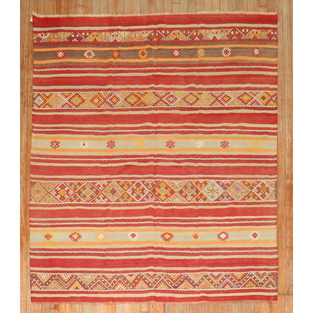 Mid 20th Century Vintage Tribal Turkish Kilim Flat-Weaves - A Pair - 5'10" x 6'6" For Sale - Image 5 of 12