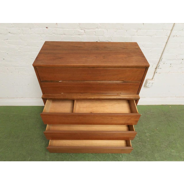 Burnt Umber Mid 20th Century Mid Century Five Drawer Walnut Dresser For Sale - Image 8 of 12