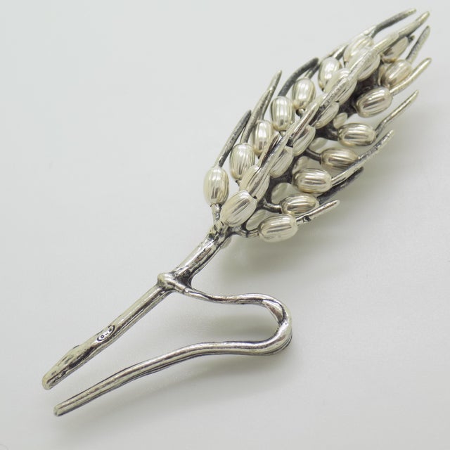 Italian Vintage Italian Handmade Genuine Silver Real Life SIze Ear of Wheat Figurine Miniature For Sale - Image 3 of 9