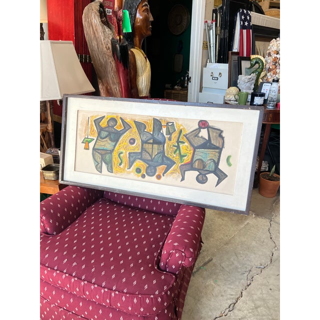 Abstract 1970s Original Art Oil, Moving Figures Framed For Sale - Image 3 of 6