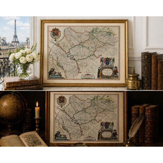 Blaeu Map of Île-De-France Paris Region with Royal Arms, 1642 For Sale - Image 3 of 10