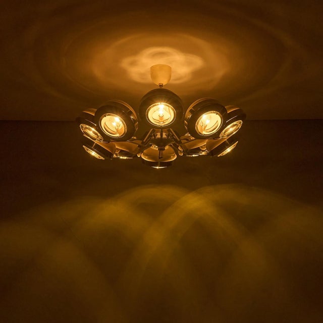 Large Round 10-Armed Chandelier with Glass Lens Diffusors by Oscar Torlasco, Italy, 1970s For Sale - Image 11 of 13
