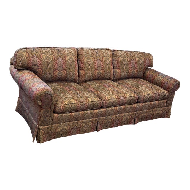 Henredon Rolled Arm Paisley Print Sofa For Sale
