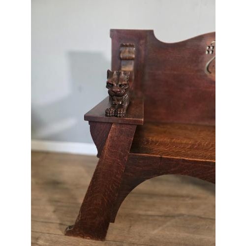 Antique Scottish Arts & Crafts Oak Bench from Wylie Lockhead Manufacturers, 1900s For Sale - Image 3 of 8