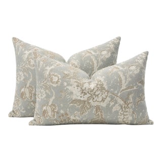 French Blue and Fawn Gray Designer Pillow Pair For Sale