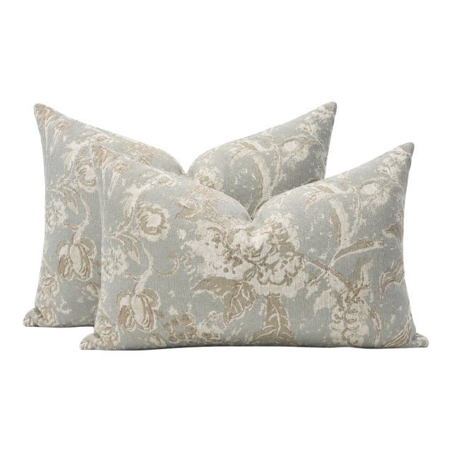 French Blue and Fawn Gray Designer Pillow Pair For Sale