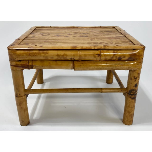 Large Vintage Burnt Tortoise Shell Bamboo Low Stool Drink Table Plant Stand For Sale - Image 4 of 8