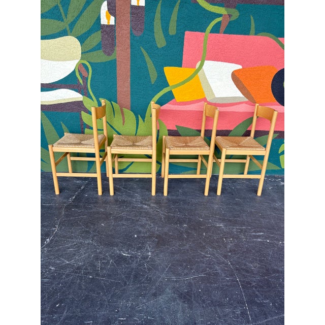 Wood Italian Hank Lowenstein Style Beech and Rush Dining Chairs For Sale - Image 7 of 8