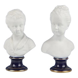 After Houdon, Brongniart Children Busts, 1950s, Porcelain, Set of 2 For Sale