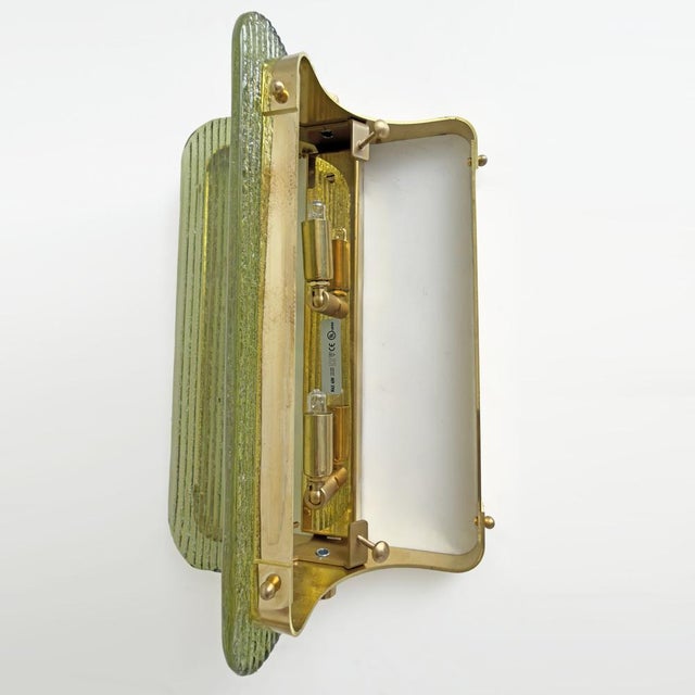 Curved, Ribbed Murano Glass and Brass Wall Sconces, 2000, Set of 2 For Sale - Image 9 of 10