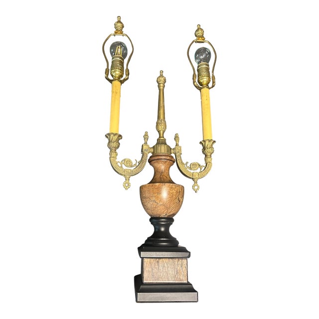 Antique Brass and Marble Candelabra Table Lamp. French Louie XVI Style. For Sale