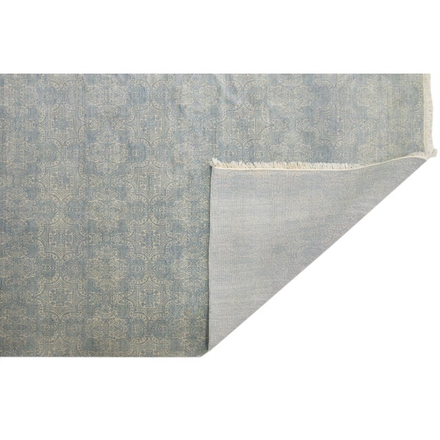 Contemporary 10 X 15 Allover Designed Contemporary Wool Rug Handmade in Gray and Blue For Sale - Image 3 of 10