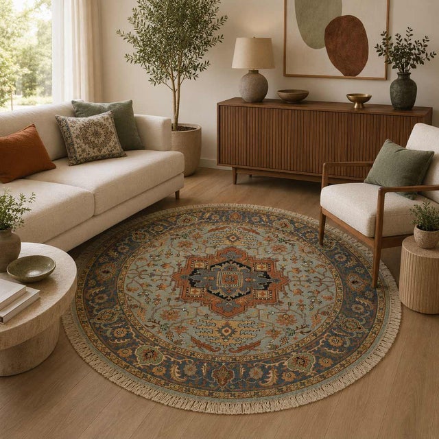Textile Pasaragd DC Fine Hand Knotted Persian Serapi Design Round Rug For Sale - Image 7 of 7