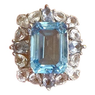 Bochic "Capri" Vintage Blue Topaz Ring Set In 18K Gold & Silver For Sale