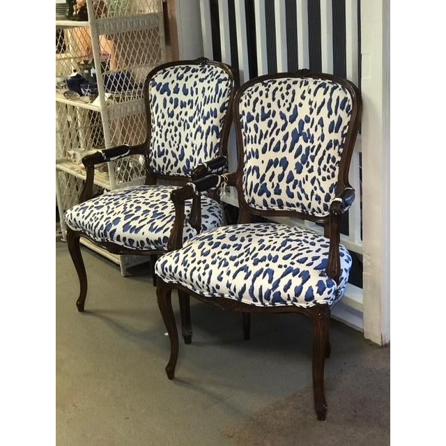 Blue Leopard Bergere Chairs - a Pair | Chairish