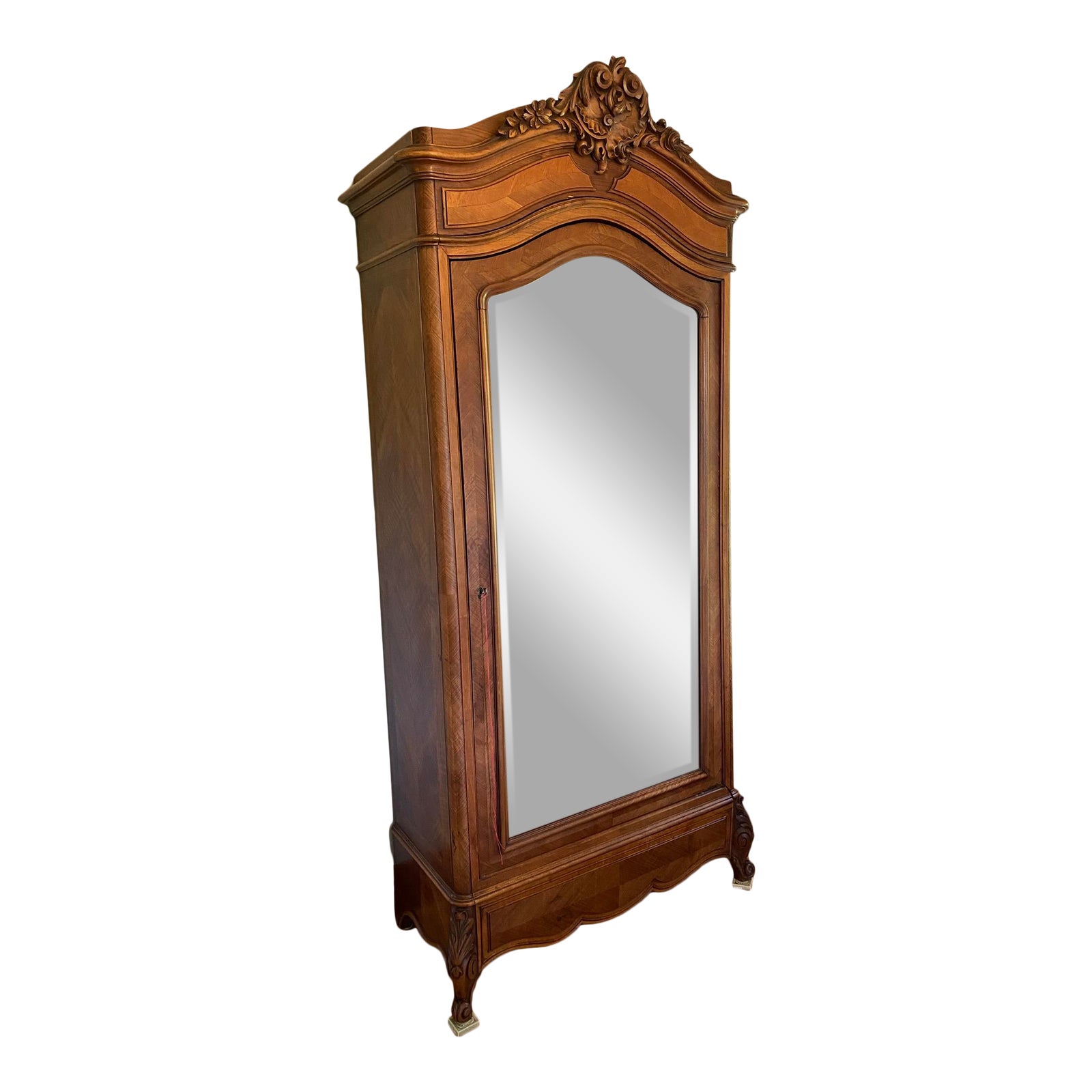 Antique Armoire With Beveled Mirror and Herringbone Pattern Chairish