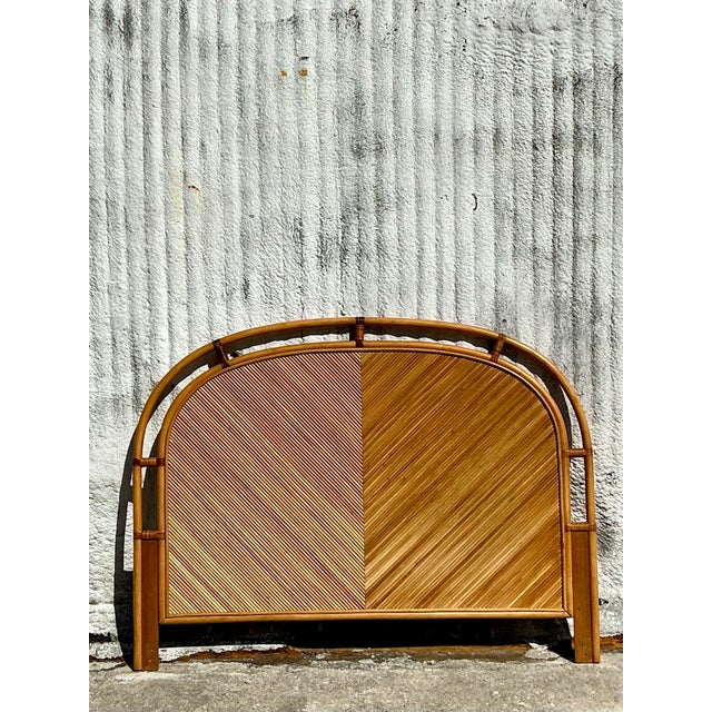 Transform your bedroom into a serene retreat with this Vintage Coastal Chevron Pencil Reed Queen Headboard, a stunning...