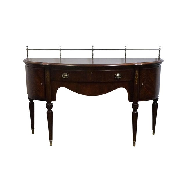 Traditional Thomasville Furniture Kent Park Collection Banded Flame Mahogany 68" Buffet Sideboard W. Brass Rail 38921-240 For Sale - Image 3 of 15