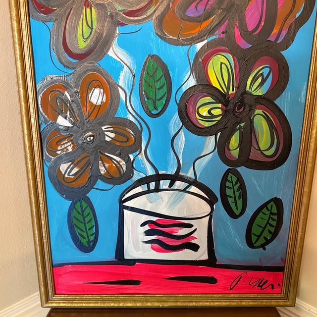 Peter Keil 1970s Peter Keil Flowers Abstract Painting ~ Framed For Sale - Image 4 of 11