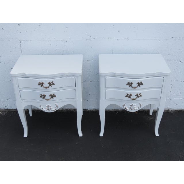 French Carved Painted White Nightstands Bedside Tables a Pair 6445 For Sale - Image 14 of 17