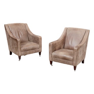 Vintage Tetrad International British Shelby Sloped Arm Leather Club Chairs - A Pair For Sale