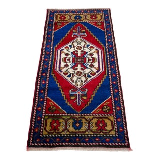 1970s Hand Made Small Turkish Rug. DoorMat Entry Decor Kitchen Mat Baht Mat - 20'' X 44'' For Sale