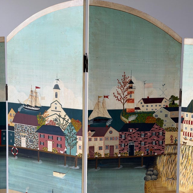 Mid 20th Century Hand Painted Antique Folk Art Screen by Sandi Wickersham Resnick For Sale - Image 5 of 11