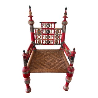 Antique Asian Hand-Carved Wedding Chair Set, 1800s For Sale