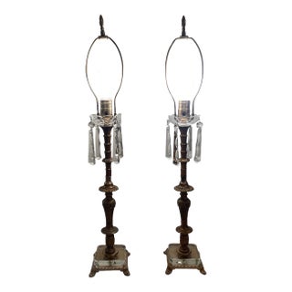 Vintage Brass & Crystal Footed Lamps - a Pair For Sale