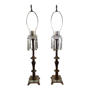 Vintage Brass & Crystal Footed Lamps - a Pair