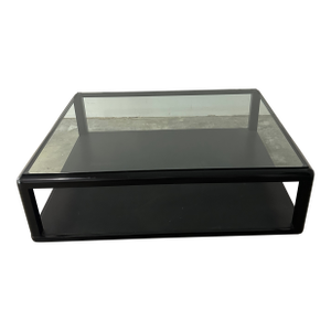 1960s Mid-Century Modern Black Lacquer Wood and Glass Coffee Table Attributed to Pace Collection
