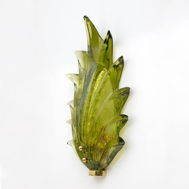 Italian Modern Murano Glass Leaf Sconces in the style of Barovier & Toso, 1980s, Set of 2 For Sale - Image 4 of 10