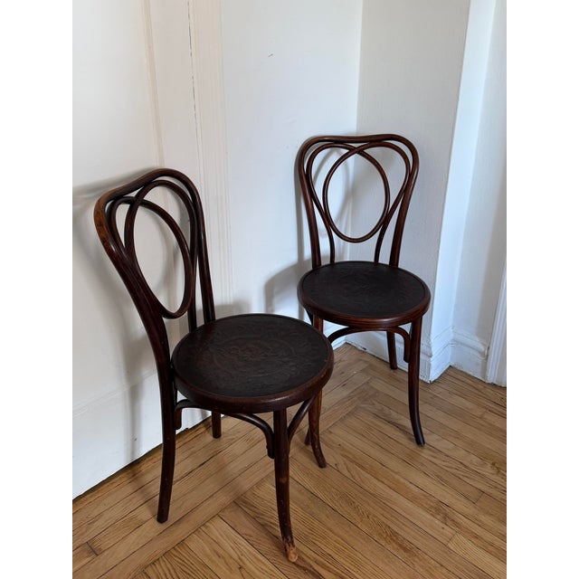 1920s Antique Embossed Fischel Bentwood Bistro Chairs, Early 1900s — Pair For Sale - Image 5 of 9